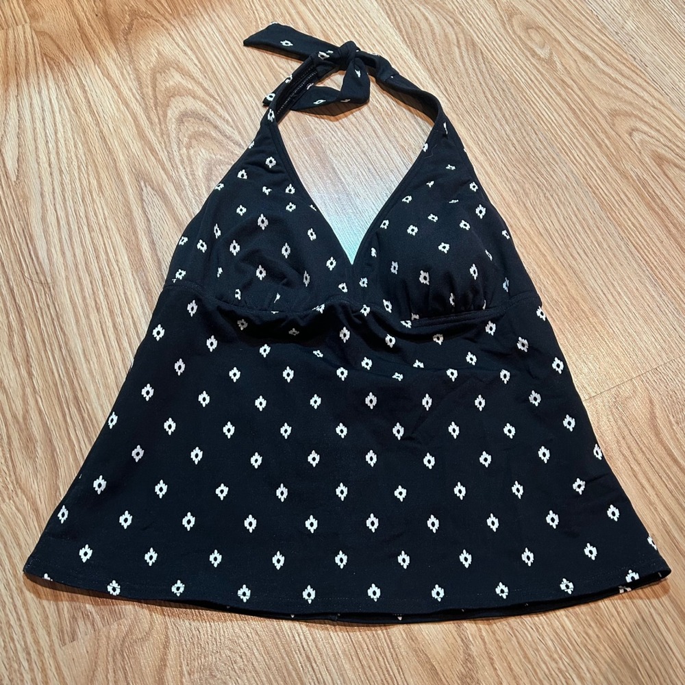 Lands End Black White Diamond Print Halter Tankini Top Womens Size 8 Swimwear